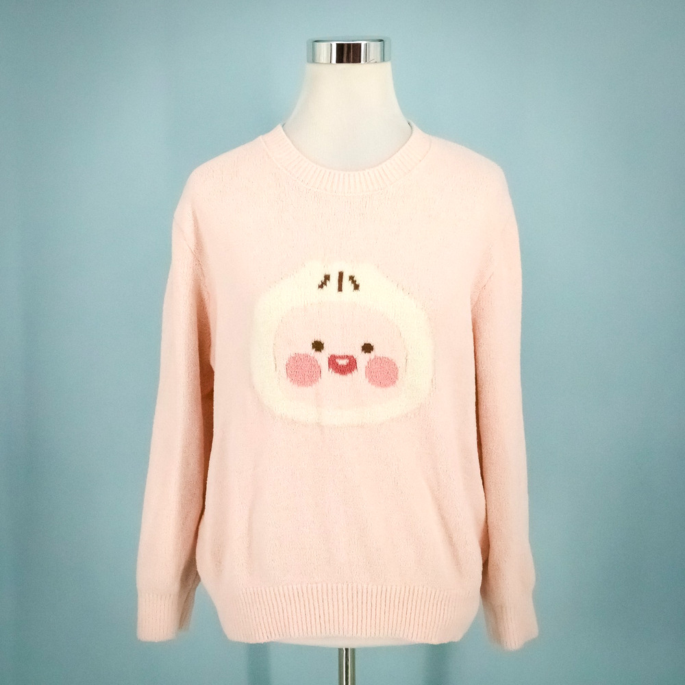 Kakao Friends One Size Pink Apeach KakaoTalk Crew Neck Fleece Pullover Sweater